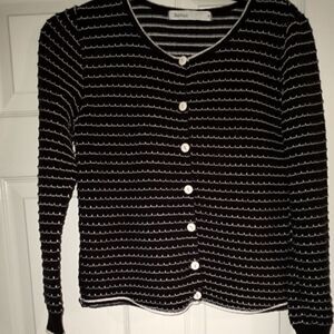 Skovhuus S Black White Longsleeves Button Up Cotton Blend Women's Cardigan